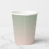 Soft Ombre Leaf Green Blush Pink Wedding Monogram Papieren Bekers (Rechts)