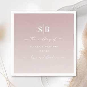Soft Ombre Mauve Pink Off-White Wedding Monogram Servet