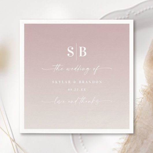 Soft Ombre Mauve Pink Off-White Wedding Monogram Servet