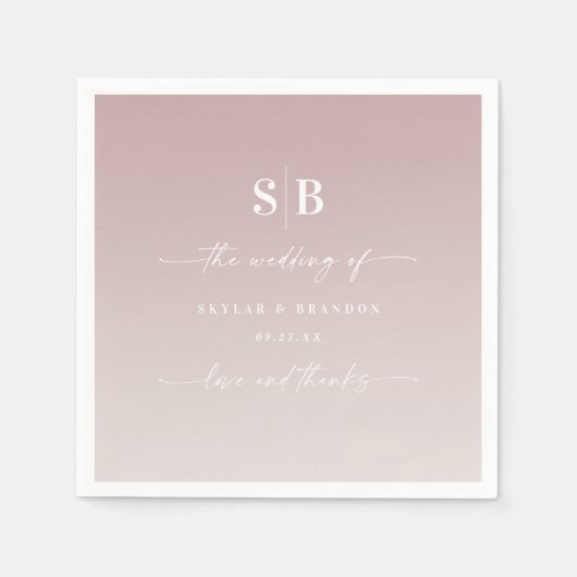 Soft Ombre Mauve Pink Off-White Wedding Monogram Servet (Voorkant)