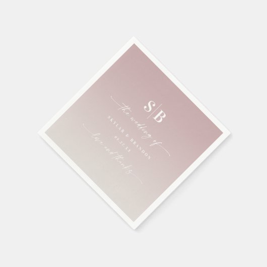 Soft Ombre Mauve Pink Off-White Wedding Monogram Servet (Hoek)