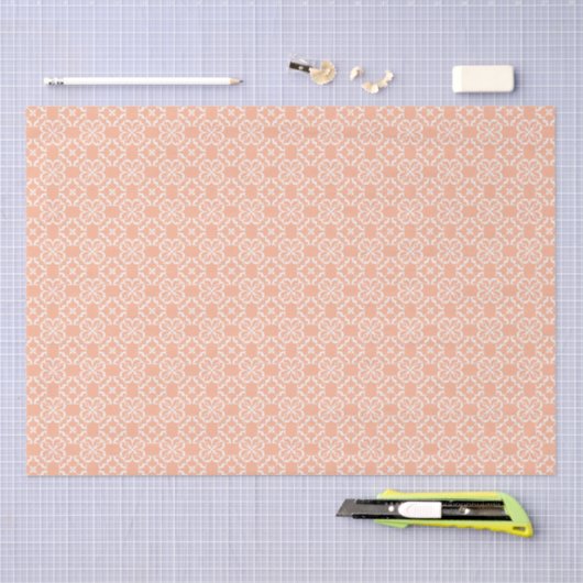 Soft Orange & White Floral Lattice Pattern Tissuepapier (Craft)