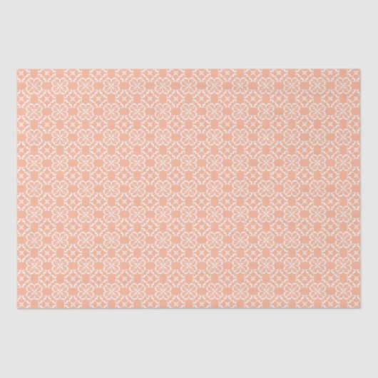 Soft Orange & White Floral Lattice Pattern Tissuepapier (Voorkant)