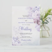 Soft paars dusty blue dusty roze bloembruiloft kaart (Staand voorkant)