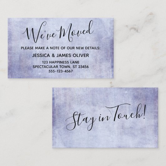 Soft Paars Grunge "We hebben verhuisd"-behuizingsk Informatiekaartje (Voorkant / Achterkant)