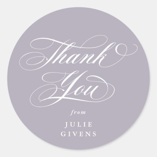 Soft Paarse Elegant Script Afstuderen Dank u Ronde Sticker (Voorkant)