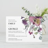 SOFT PAARSE LILA FLORALE REHEARSAL DINNER INVITE BEDANKKAART (Staand voorkant)