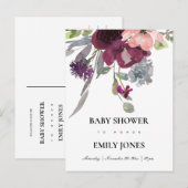 SOFT PAARSE LILA WATERVERF FLORAL BABY SHOWER UITNODIGING BRIEFKAART (Voorkant / Achterkant)