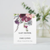 SOFT PAARSE LILA WATERVERF FLORAL BABY SHOWER UITNODIGING BRIEFKAART (Staand voorkant)