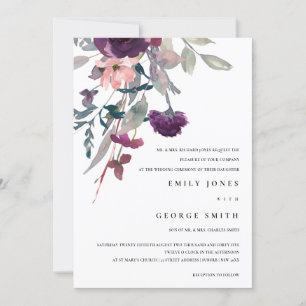 SOFT PAARSE LILA WATERVERF FLORAL WEDDING INVITE BEDANKKAART
