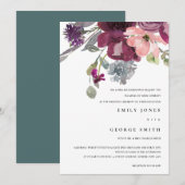 SOFT PAARSE LILA WATERVERF FLORAL WEDDING INVITE BEDANKKAART (Voorkant / Achterkant)