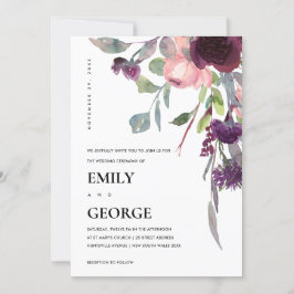 SOFT PAARSE LILA WATERVERF FLORAL WEDDING INVITE BEDANKKAART