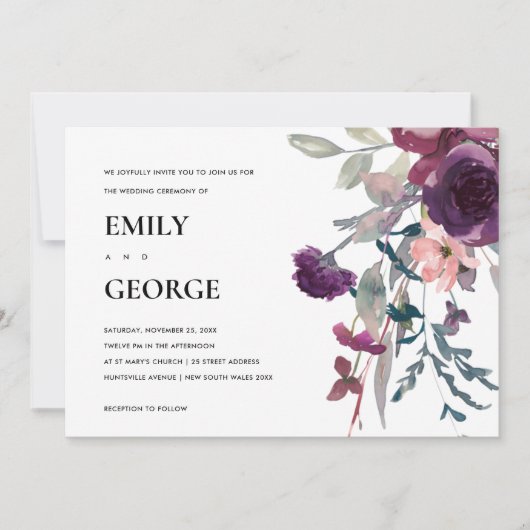 SOFT PAARSE LILA WATERVERF FLORAL WEDDING INVITE BEDANKKAART (Voorkant)