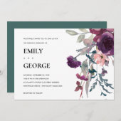 SOFT PAARSE LILA WATERVERF FLORAL WEDDING INVITE BEDANKKAART (Voorkant / Achterkant)
