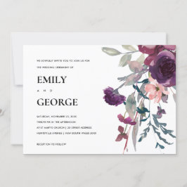 SOFT PAARSE LILA WATERVERF FLORAL WEDDING INVITE BEDANKKAART