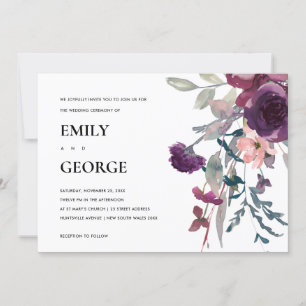 SOFT PAARSE LILA WATERVERF FLORAL WEDDING INVITE BEDANKKAART