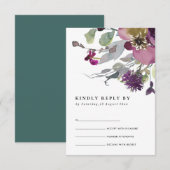 SOFT PAARSE LILA WATERVERF FLORAL WEDDING RSVP INFORMATIEKAARTJE (Voorkant / Achterkant)
