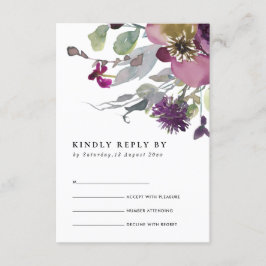 SOFT PAARSE LILA WATERVERF FLORAL WEDDING RSVP INFORMATIEKAARTJE