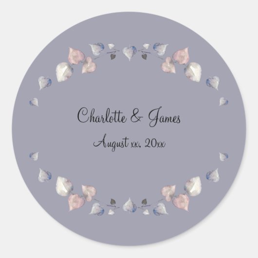 Soft Paarse Schotse Heather Wedding Hearts Ronde Sticker (Voorkant)