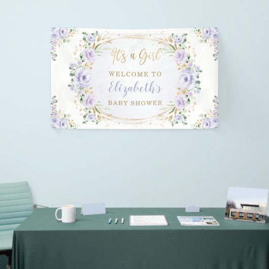 Soft Paarse Waterverf Floral Rozen Shower Welkom Spandoek (Beurs)