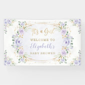 Soft Paarse Waterverf Floral Rozen Shower Welkom Spandoek (Horizontaal)