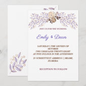 Soft Paarse Waterverf Floral Wedding Invitation Kaart (Voorkant / Achterkant)