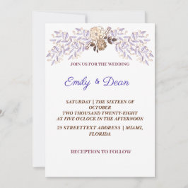 Soft Paarse Waterverf Floral Wedding Invitation Kaart