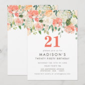 Soft Painted Bloemen Meisjes 21e Verjaardag Uitnod Kaart (Voorkant / Achterkant)