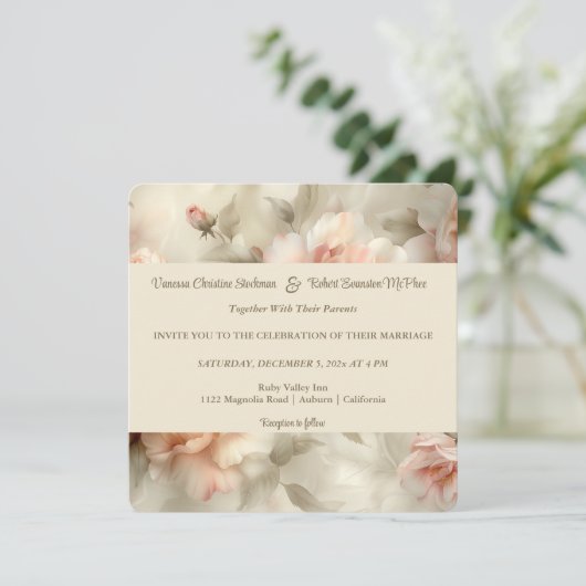 Soft Painted Roos's trouwuitnodiging Kaart (Staand voorkant)