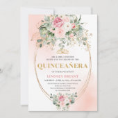 Soft Pale Pink Floral Bohemian Quinceañera Invite Kaart (Voorkant)