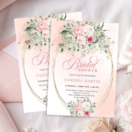 Soft Pale Pink Floral Bridal Shower Invitation Kaart
