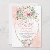 Soft Pale Pink Floral Bridal Shower Invitation Kaart (Voorkant)