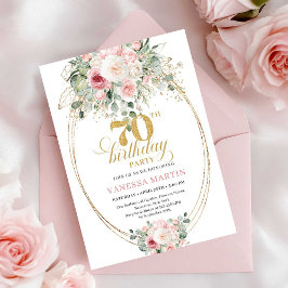 Soft Pale Pink Flowers 70th Birthday Invitation Kaart