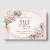 Soft Pale Pink Gold Greenery 90th Birthday Guest   Gastenboek (Voorkant)