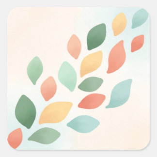 Soft Pastel Abstract Falling Leaves Vierkante Sticker