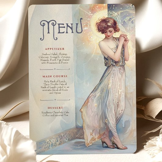 Soft Pastel Art Nouveau Wedding Menu Kaart