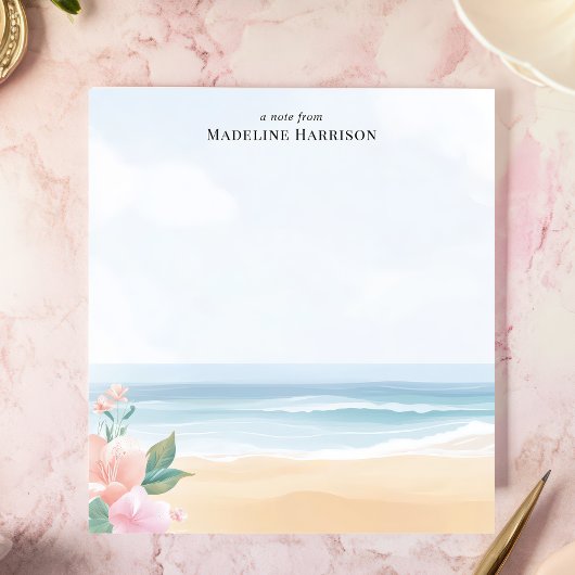 Soft Pastel Beach Ocean Floral Persoonlijke naam Notitieblok