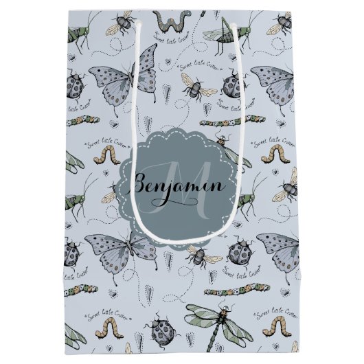 Soft Pastel Blauw Boho Baby Bugs Kinder & Baby Medium Cadeauzakje (Achterkant)