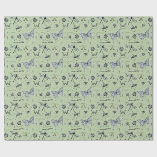 Soft Pastel Blauw en Groen Boho Baby Bugs Baby Cadeaupapier (Vlak)