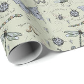 Soft Pastel Blauw & Sage Boho Baby Bugs Kinder Bab Cadeaupapier (Rol Hoek)
