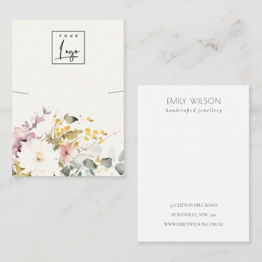 Soft Pastel Bloemen Bunch Ketting Logo Display Visitekaartje (Voorkant / Achterkant)