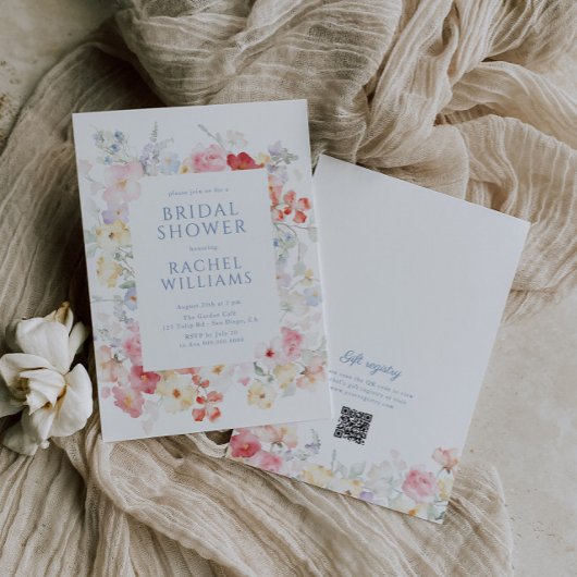 Soft Pastel Bloom QR Code Vrijgezellenfeest Kaart