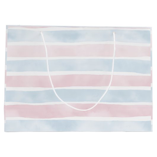 Soft Pastel Blue and Pink Watercolor Stripes  Groot Cadeauzakje (Achterkant)
