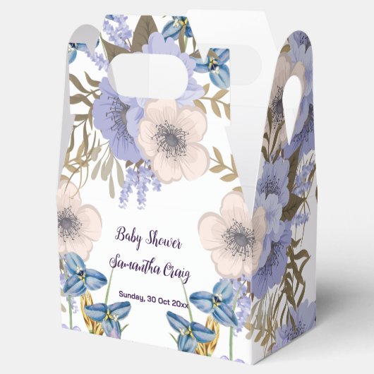 Soft Pastel Blue Flowers Paarse Blooms Baby shower Bedankdoosjes (Geopend)