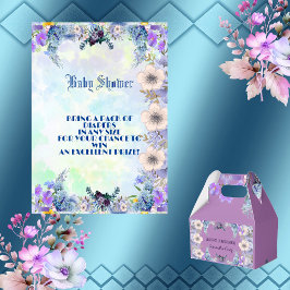 Soft Pastel Blue Flowers Paarse Lila Baby shower Informatiekaartje