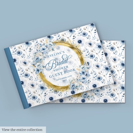 Soft Pastel Blue Gold Boho Wilde Bloemen Gastboek Gastenboek