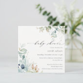 Soft Pastel Blue Green Foliage Baby shower Invite Bedankkaart (Staand voorkant)