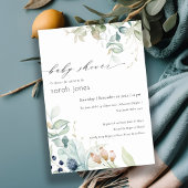 Soft Pastel Blue Green Foliage Baby shower Invite Bedankkaart