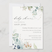 Soft Pastel Blue Green Foliage Baby shower Invite Bedankkaart (Voorkant)