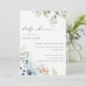 Soft Pastel Blue Green Foliage Baby shower Invite Bedankkaart (Staand voorkant)
